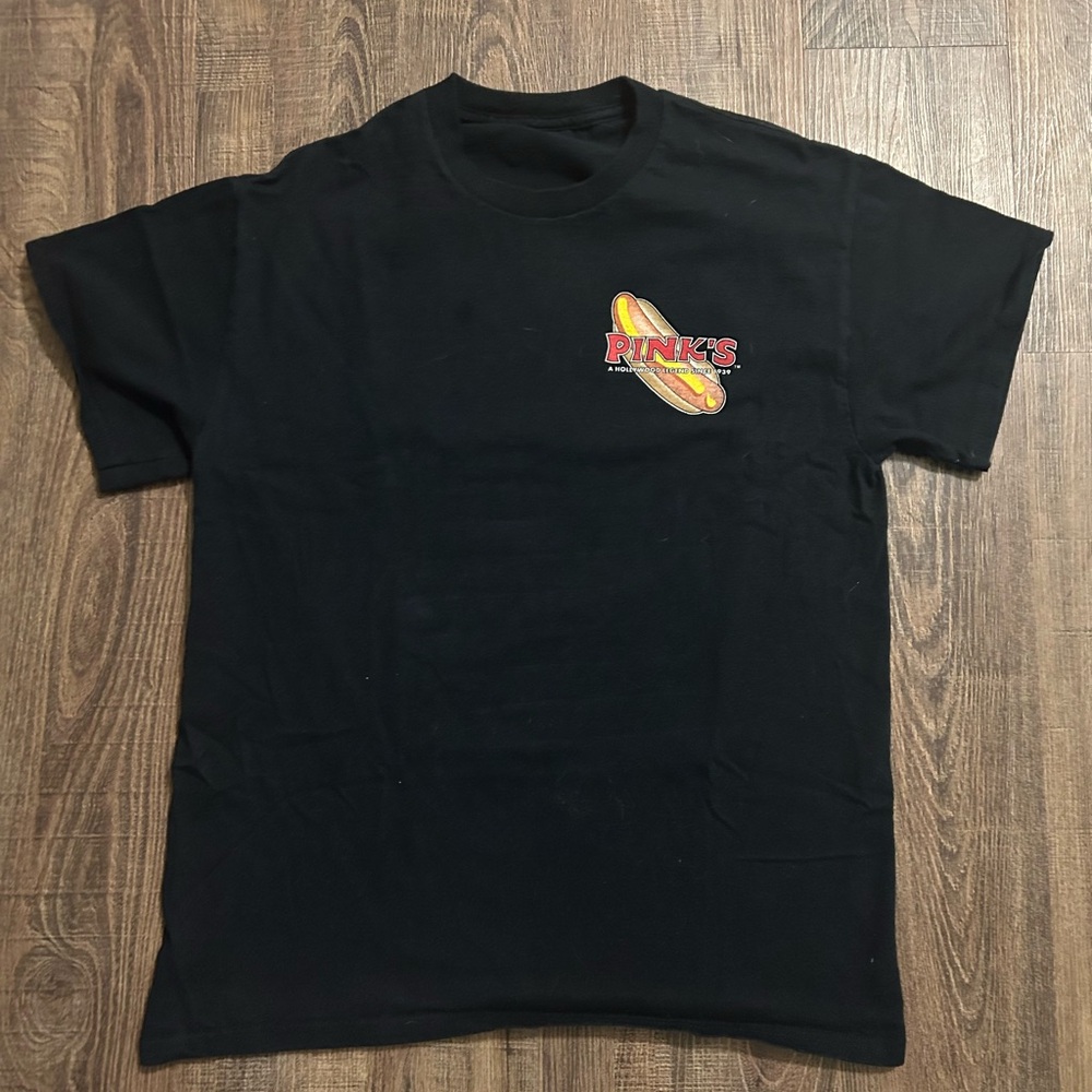 Pink’s Hot Dog Black Tee with Graphic
